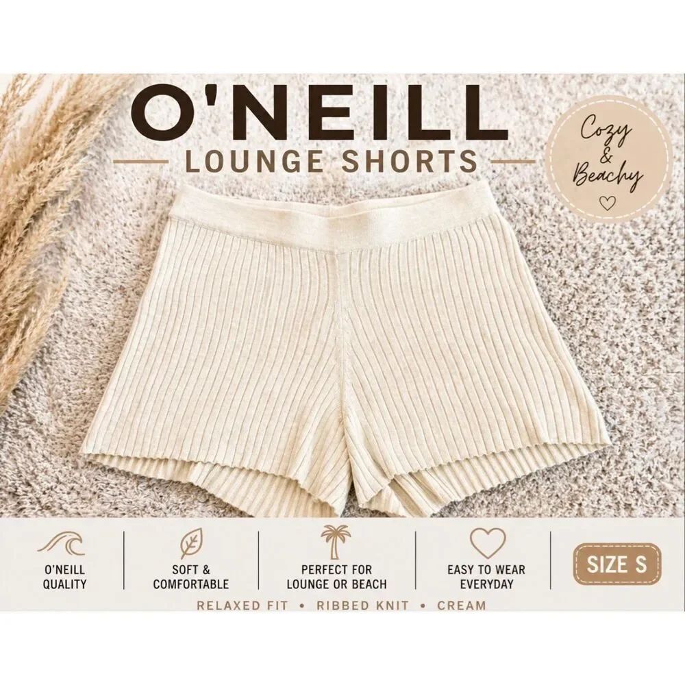 O’Neill Women’s Knit Shorts Size S Cream Ribbed Lounge Beach